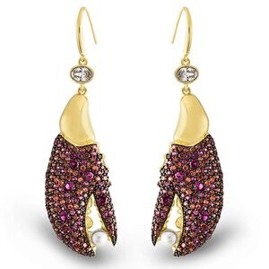 14KT Gold Plated Lobster Tortugas Claw Hook Dangling Earrings w Pearl